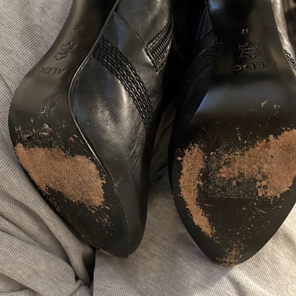 Aldo Black Leather Tall Heeled Boots Size 37 - Picture 14 of 15